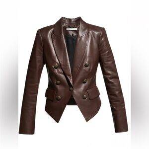 $1298 Veronica Beard Cooke genuine lamb skin Leather Dickey Jacket Brown gold 10